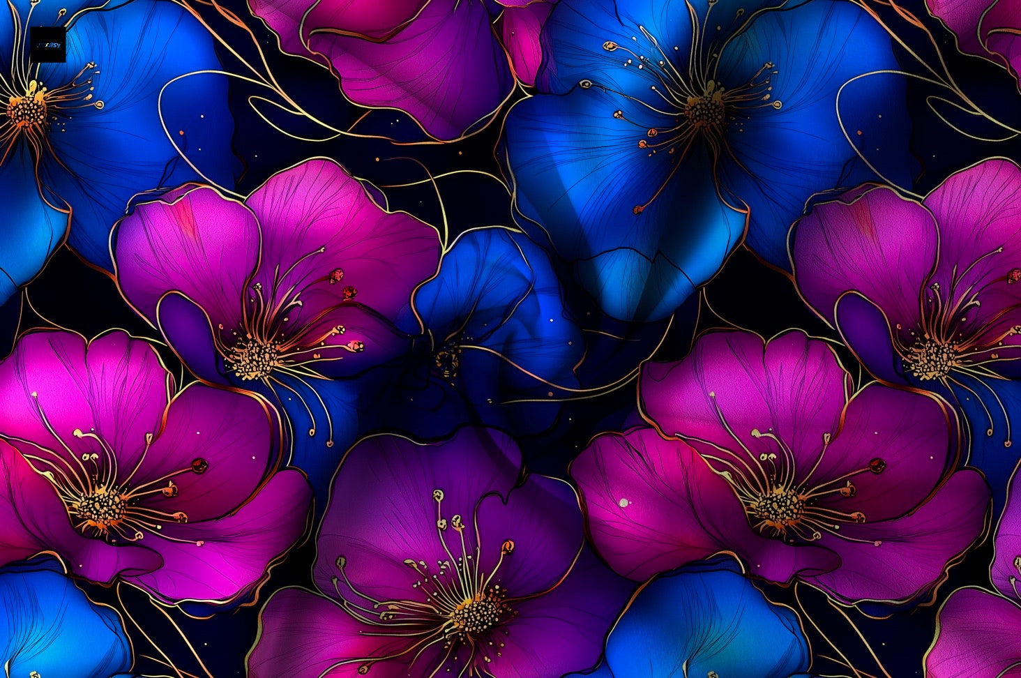 Pink blau Neon Blume Dauervorbestellung